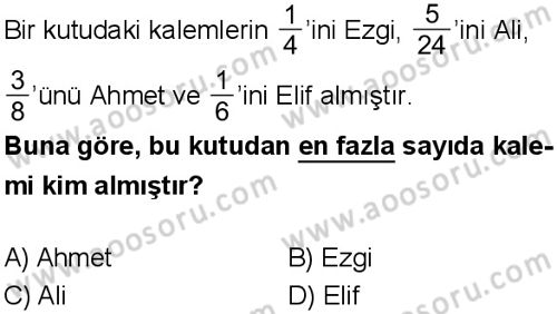 Matematik 6 Dersi 2024-2025 yılı 1. Dönem sınavı 3. Soru Matematik 6 Dersi 2024-2025 yılı 1. Dönem sınavı 3. Soru