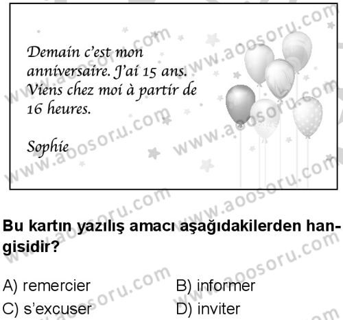 Fransızca 5 Dersi 2024-2025 yılı 2. Dönem sınavı 9. Soru Fransızca 5 Dersi 2024-2025 yılı 2. Dönem sınavı 9. Soru