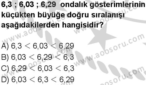 Matematik 5 Dersi 2024-2025 yılı 3. Dönem sınavı 7. Soru