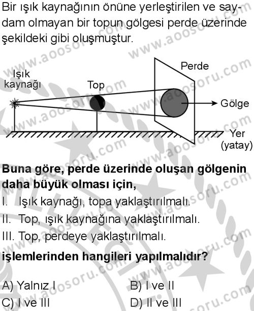Fen Bilimleri 5 Dersi 2024-2025 yılı 3. Dönem sınavı 5. Soru