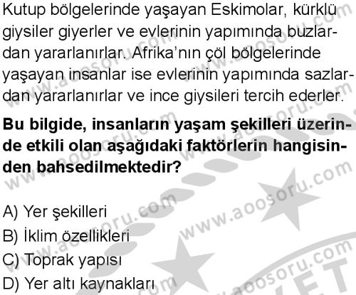 Sosyal Bilgiler 6 Dersi 2024-2025 yılı 3. Dönem sınavı 5. Soru