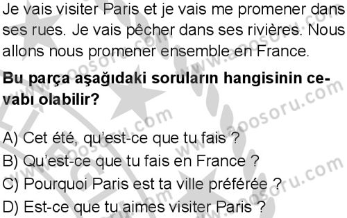 Fransızca 6 Dersi 2024-2025 yılı 3. Dönem sınavı 7. Soru