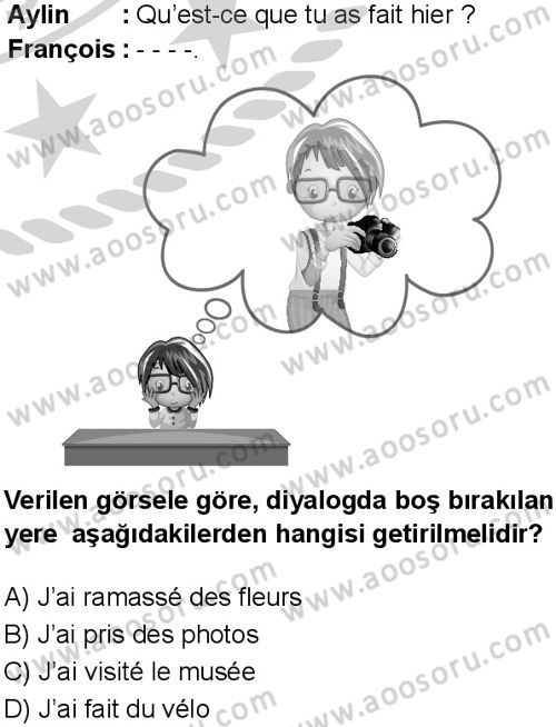 Fransızca 6 Dersi 2024-2025 yılı 3. Dönem sınavı 9. Soru