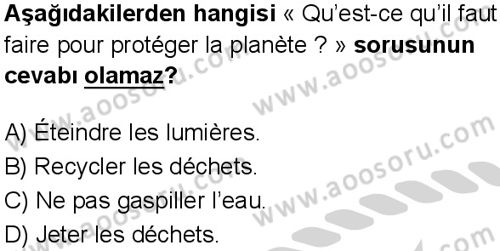 Fransızca 6 Dersi 2024-2025 yılı 3. Dönem sınavı 10. Soru