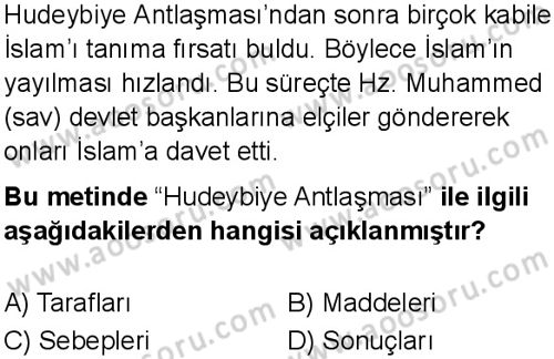 Din Kültürü ve Ahlak Bilgisi 6 Dersi 2024-2025 yılı 3. Dönem sınavı 4. Soru