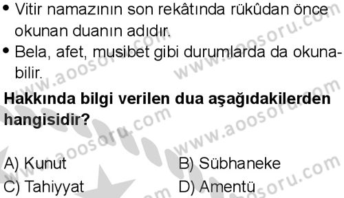 Din Kültürü ve Ahlak Bilgisi 6 Dersi 2024-2025 yılı 3. Dönem sınavı 5. Soru