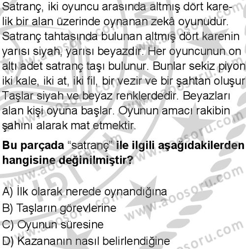 Türkçe 7 Dersi 2024-2025 yılı 3. Dönem sınavı 10. Soru