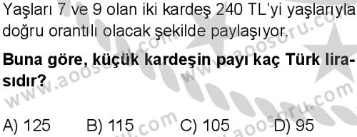Matematik 7 Dersi 2024-2025 yılı 3. Dönem sınavı 6. Soru