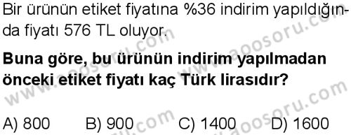 Matematik 7 Dersi 2024-2025 yılı 3. Dönem sınavı 7. Soru