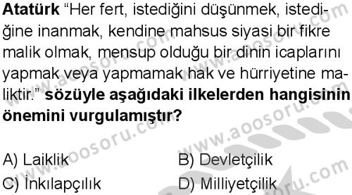 T.C. İnklap Tarihi ve Atatürkçülük 8 Dersi 2024-2025 yılı 3. Dönem sınavı 7. Soru