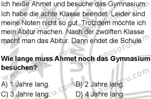 Almanca 8 Dersi 2024-2025 yılı 3. Dönem sınavı 4. Soru