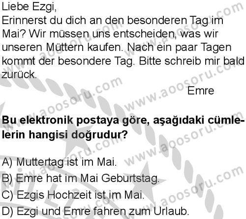 Almanca 8 Dersi 2024-2025 yılı 3. Dönem sınavı 6. Soru