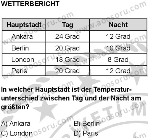 Almanca 8 Dersi 2024-2025 yılı 3. Dönem sınavı 9. Soru