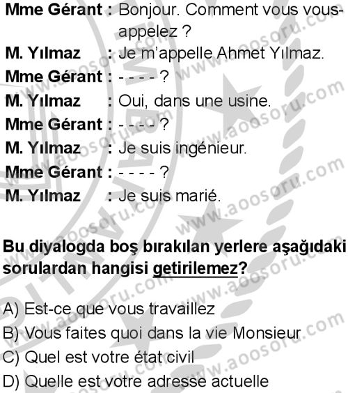 Fransızca 8 Dersi 2024-2025 yılı 3. Dönem sınavı 4. Soru
