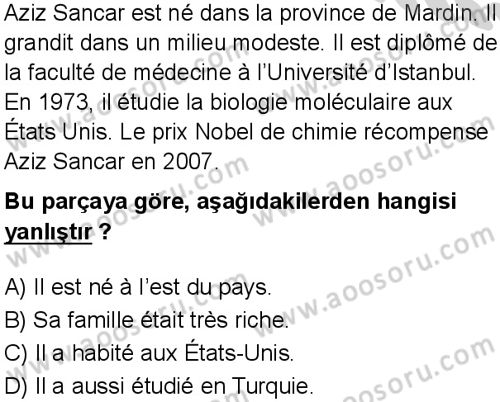 Fransızca 8 Dersi 2024-2025 yılı 3. Dönem sınavı 8. Soru