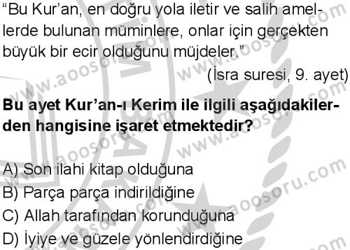 Din Kültürü ve Ahlak Bilgisi 8 Dersi 2024-2025 yılı 3. Dönem sınavı 9. Soru