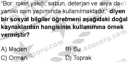 Sosyal Bilgiler 5 Dersi 2024-2025 yılı 3. Dönem sınavı 8. Soru
