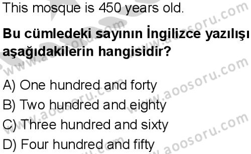 İngilizce 5 Dersi 2024-2025 yılı 3. Dönem sınavı 8. Soru
