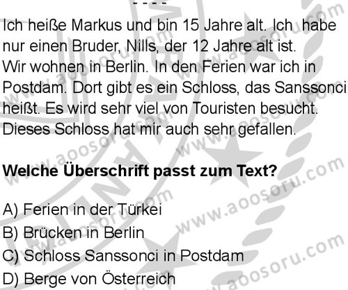 Almanca 5 Dersi 2024-2025 yılı 3. Dönem sınavı 7. Soru