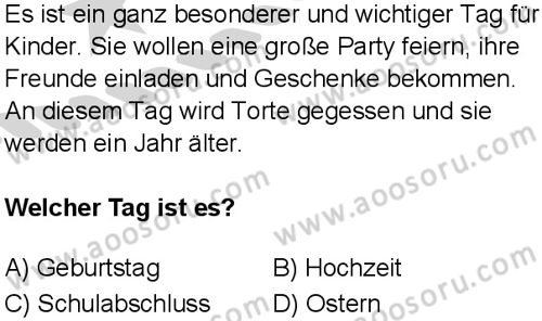 Almanca 5 Dersi 2024-2025 yılı 3. Dönem sınavı 8. Soru