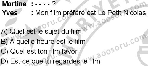 Fransızca 5 Dersi 2024-2025 yılı 3. Dönem sınavı 1. Soru