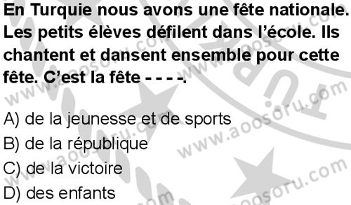Fransızca 5 Dersi 2024-2025 yılı 3. Dönem sınavı 3. Soru