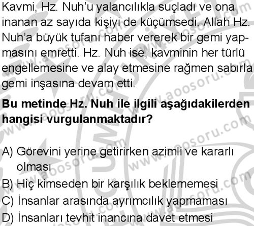 Din Kültürü ve Ahlak Bilgisi 5 Dersi 2024-2025 yılı 3. Dönem sınavı 7. Soru