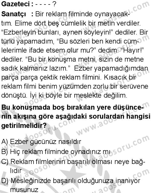 Türkçe 6 Dersi 2024-2025 yılı 3. Dönem sınavı 10. Soru
