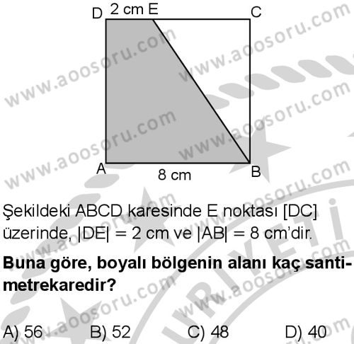 Matematik 6 Dersi 2024-2025 yılı 3. Dönem sınavı 6. Soru