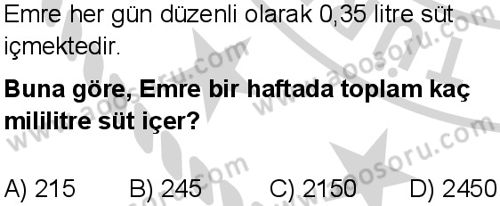Matematik 6 Dersi 2024-2025 yılı 3. Dönem sınavı 8. Soru