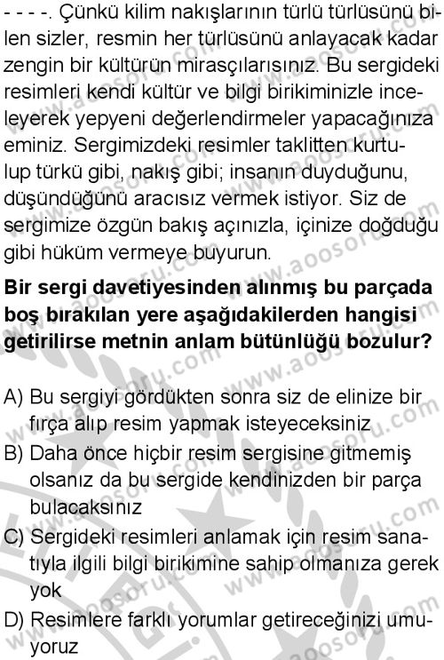 Türkçe 8 Dersi 2024-2025 yılı 3. Dönem sınavı 10. Soru