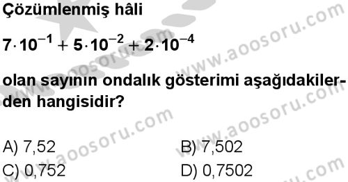 Matematik 8 Dersi 2024-2025 yılı 3. Dönem sınavı 2. Soru