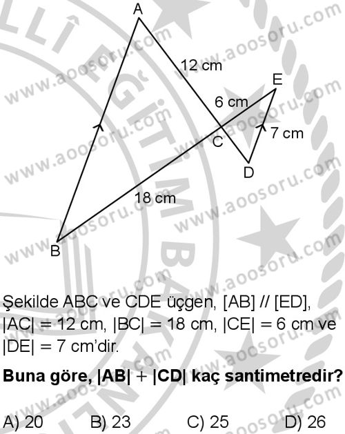 Matematik 8 Dersi 2024-2025 yılı 3. Dönem sınavı 8. Soru
