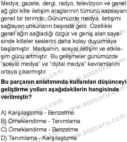 Türkçe 5 Dersi 2025-2026 yılı 1. Dönem sınavı 9. Soru