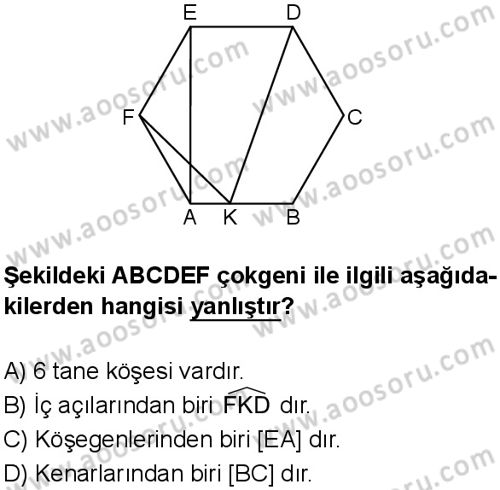 Matematik 5 Dersi 2025-2026 yılı 1. Dönem sınavı 2. Soru