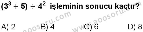 Matematik 5 Dersi 2025-2026 yılı 1. Dönem sınavı 8. Soru