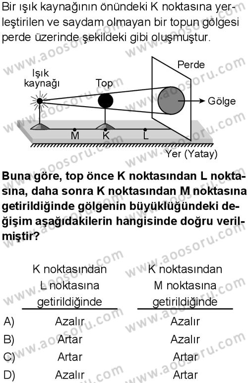 Fen Bilimleri 5 Dersi 2025-2026 yılı 1. Dönem sınavı 5. Soru