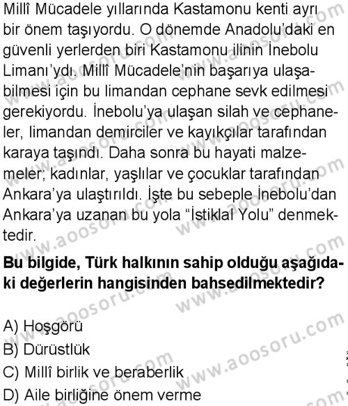 Sosyal Bilgiler 6 Dersi 2025-2026 yılı 1. Dönem sınavı 1. Soru
