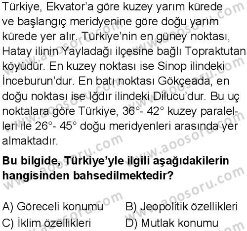 Sosyal Bilgiler 6 Dersi 2025-2026 yılı 1. Dönem sınavı 2. Soru