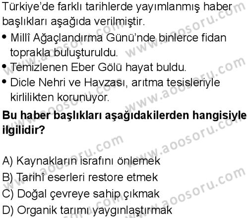 Sosyal Bilgiler 6 Dersi 2025-2026 yılı 1. Dönem sınavı 3. Soru