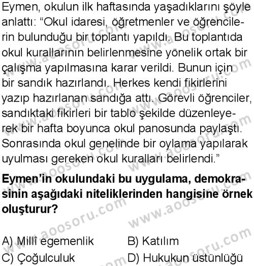 Sosyal Bilgiler 6 Dersi 2025-2026 yılı 1. Dönem sınavı 8. Soru