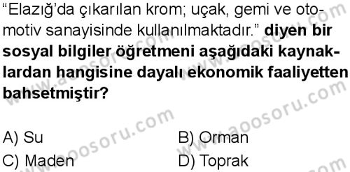Sosyal Bilgiler 6 Dersi 2025-2026 yılı 1. Dönem sınavı 9. Soru