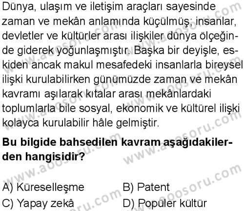 Sosyal Bilgiler 6 Dersi 2025-2026 yılı 1. Dönem sınavı 10. Soru