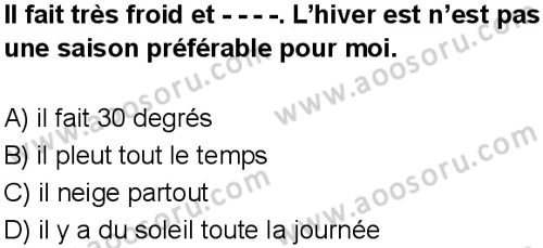 Fransızca 6 Dersi 2025-2026 yılı 1. Dönem sınavı 2. Soru