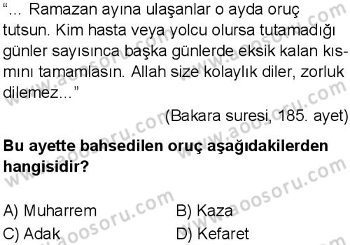 Din Kültürü ve Ahlak Bilgisi 6 Dersi 2025-2026 yılı 1. Dönem sınavı 3. Soru