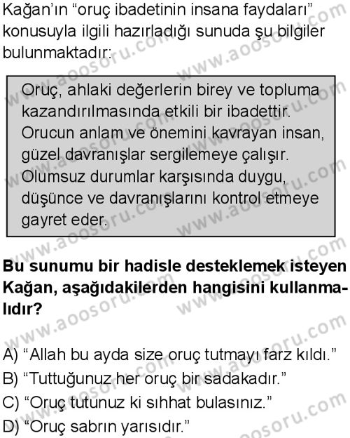 Din Kültürü ve Ahlak Bilgisi 6 Dersi 2025-2026 yılı 1. Dönem sınavı 4. Soru
