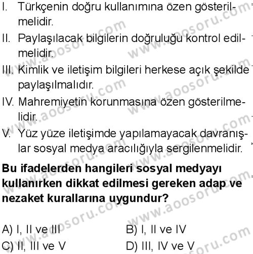 Din Kültürü ve Ahlak Bilgisi 6 Dersi 2025-2026 yılı 1. Dönem sınavı 5. Soru