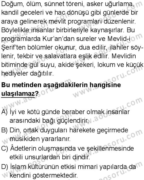 Din Kültürü ve Ahlak Bilgisi 6 Dersi 2025-2026 yılı 1. Dönem sınavı 9. Soru