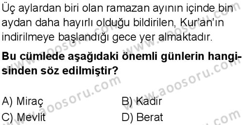 Din Kültürü ve Ahlak Bilgisi 6 Dersi 2025-2026 yılı 1. Dönem sınavı 10. Soru