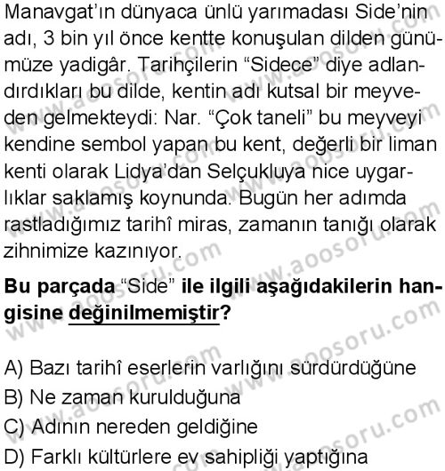 Türkçe 7 Dersi 2025-2026 yılı 1. Dönem sınavı 5. Soru